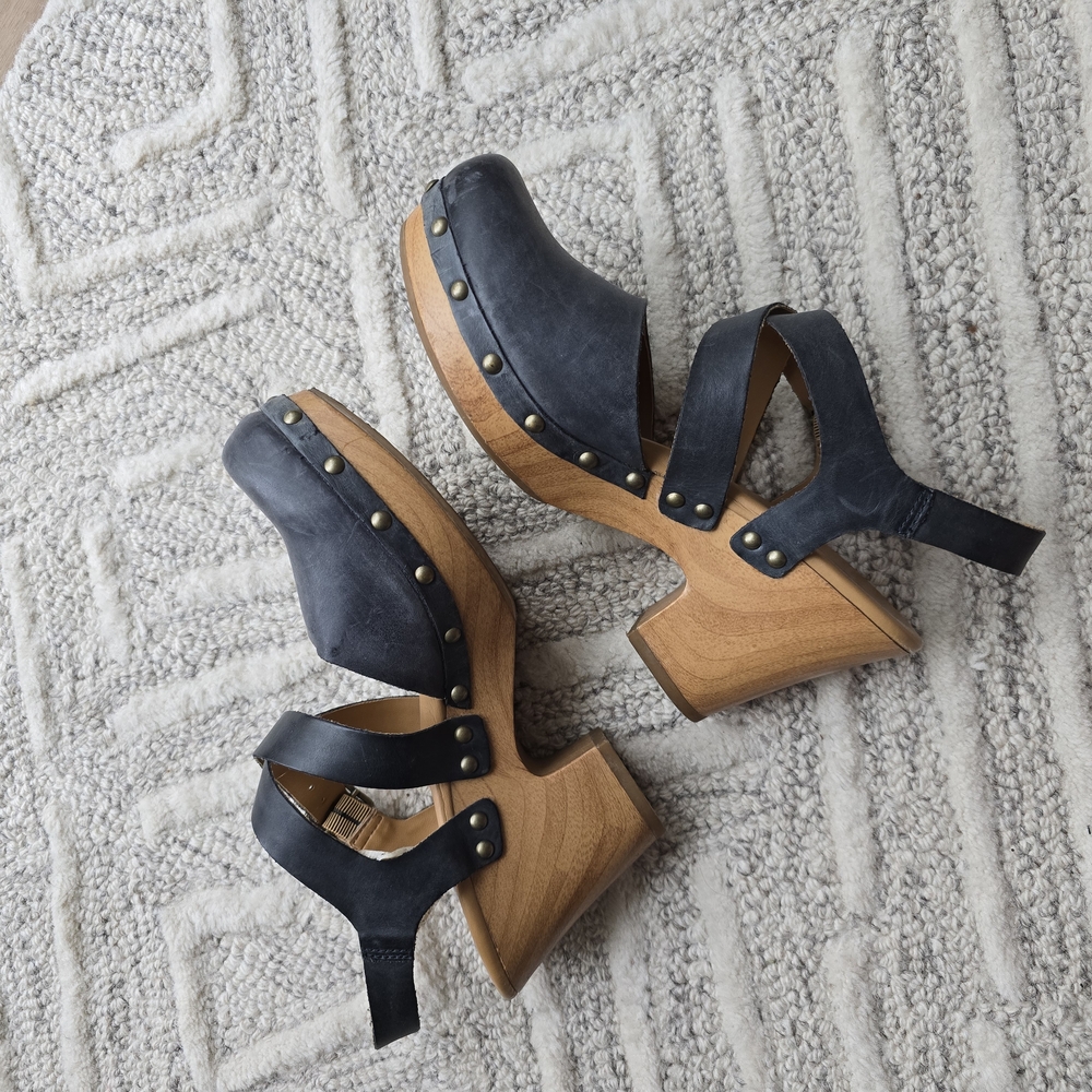 Kork-Ease Black and Brown Mules with Chunky Heel